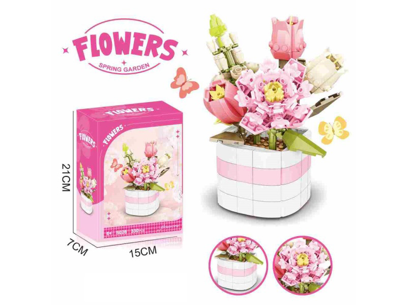 Jimu Spring Scenery Garden Potted Plants 330Pcs- Flower Series