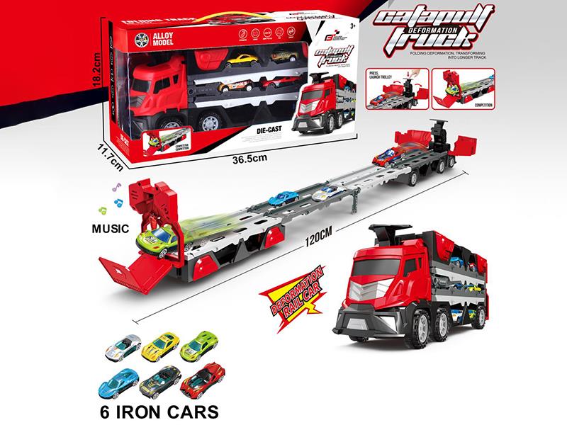 Catapult Deformation Rail Car With Music + 6 Iron Cars