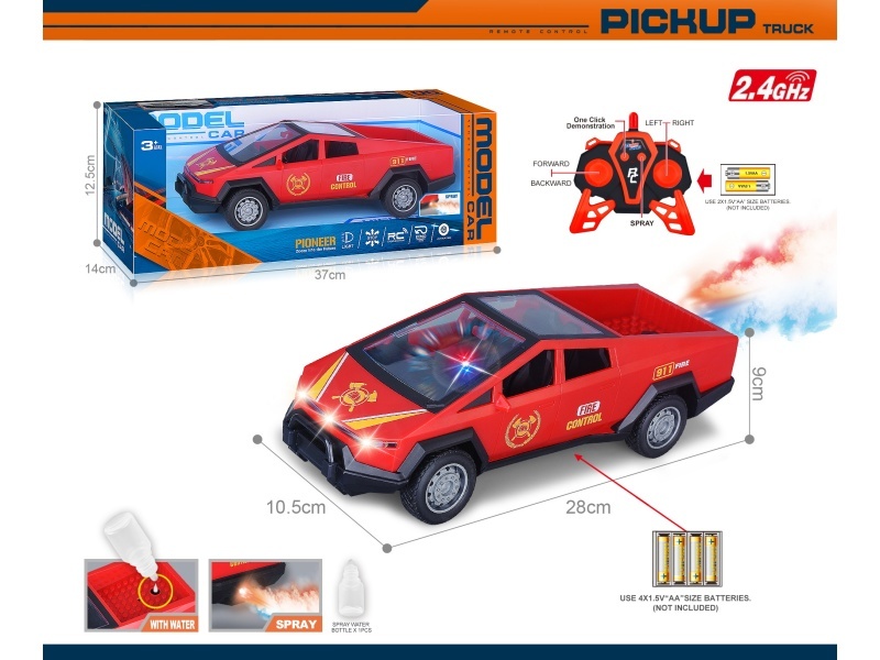 40Mhz 1:14 Six-Channel Remote-Controlled Fire Engine With Spray Light, One-Button Demonstration, Transparent Window Seat Transfer Printing Tesla Cybertruck Remote Control (Battery Not Included)