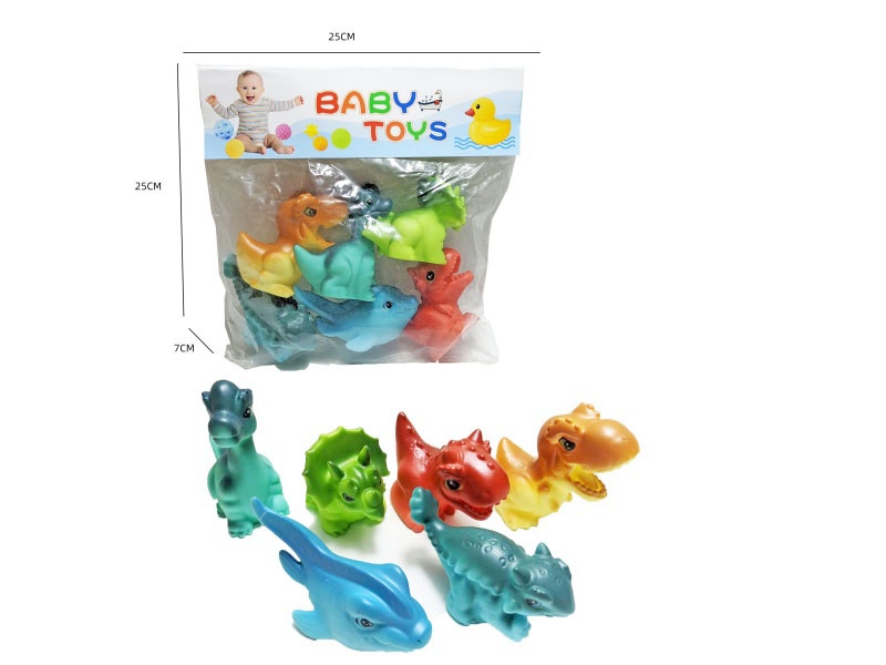 Soft Rubber Dinosaur Set (6-Piece Set) Cross-Border Bathroom Fish-Catching Toys, Bathing Toys, Fish-Catching And Bathing Toys, Water Play Children'S Vinyl Rubber Animal Toys