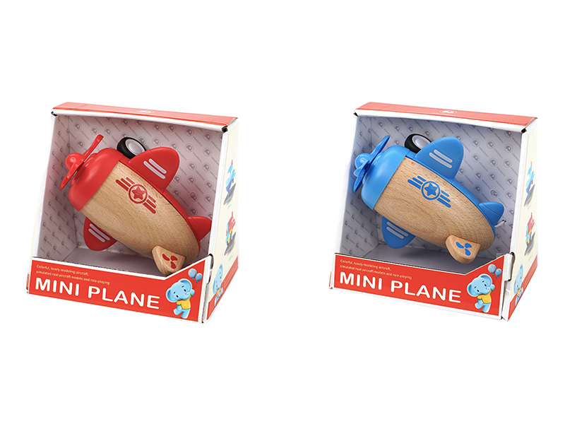 Wooden Mini Warplane With Music And Lights(Red/Blue) 1pcs