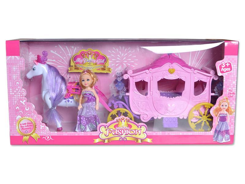 B/O Horse With Music And Light Carriage