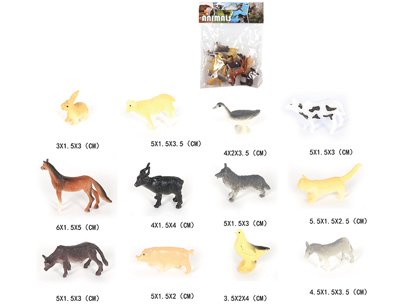 Solid Mini Pet Farm Animal Set 12pcs