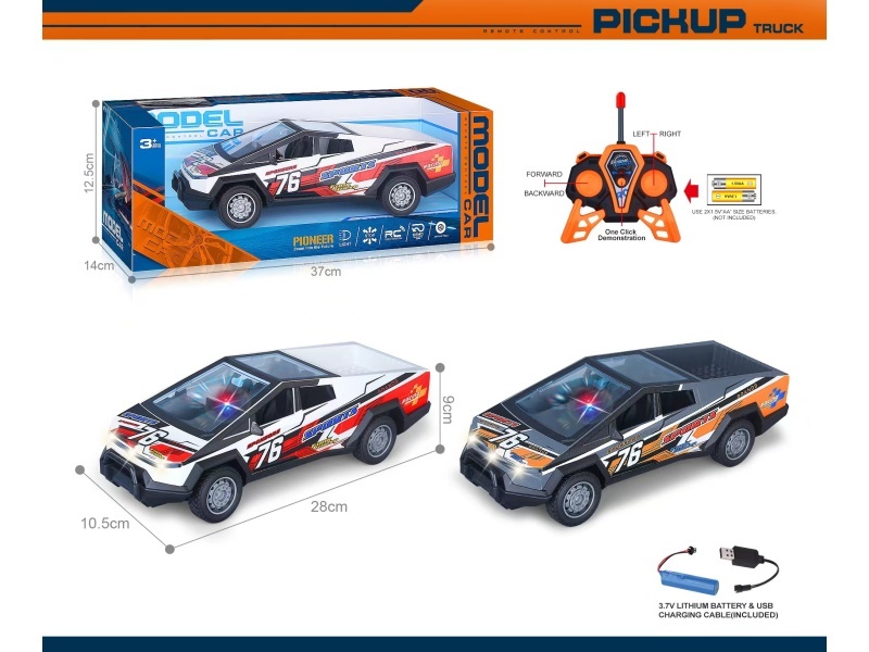 27Mhz 1:14 Five-Channel With Lights, One-Button Demonstration, Bright Window Seat Uv3D Printed Tesla Cyber Pickup Remote Control (Including Battery)