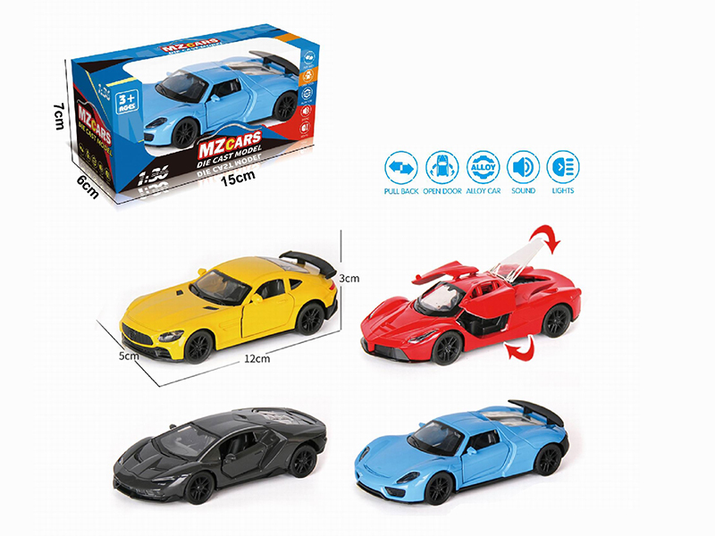 1:36 Pull Back Alloy Sports Car(3 Doors Can Open)(With Sound And Lights)