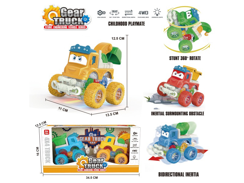 Light Transparent Gear Four-Wheel Drive Climbing Stunt Rotating Dual-Inertia Cute Car Engineering Team