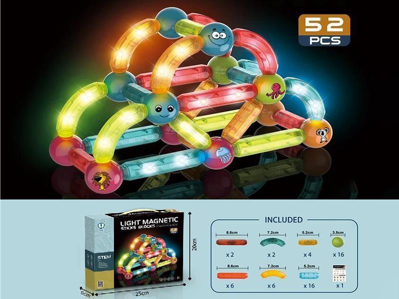 Magnetic Sticks Building Blocks With Light 52pcs