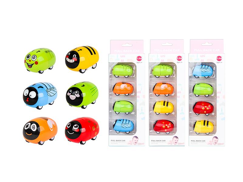 Q Version Cartoon Alloy Pull Back Car 4pcs