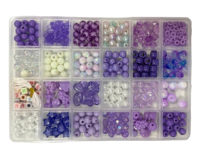 24-Grid Diy Beaded Box, Purple Soft Clay Letter Beads, Acrylic Beads, Multi-Style Friendship Bracelet Making (With Beaded String)