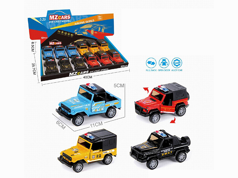 1:36 Pull Back Alloy Open Door Off-Road Police Cars 12pcs