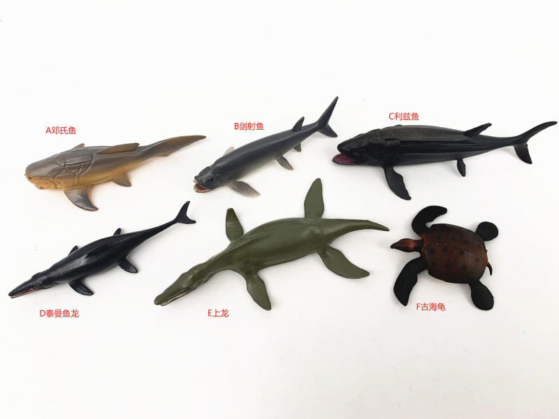 Six Prehistoric Marine Animals, Type A (A Dunkleimus, B Swordfish, C Leeds Fish, D Temanichthyosaurs, E Pliosaurs, F Ancient Turtles)