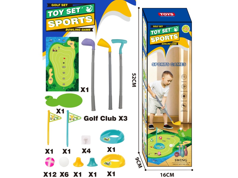 Three Golf Clubs, Two Sets Of Flag Holes, Six Balls, A 100X75Cm Game Pad, Twelve Golf Sticky Balls, Four Sticky Hooks, And A 64X72Cm Fiber Non-Woven Fabric