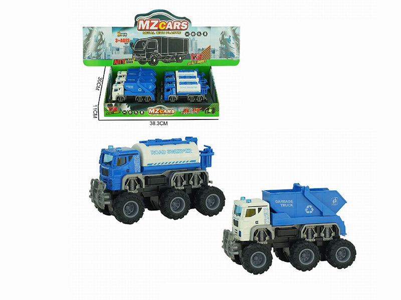 1:36 Double Friction Alloy Off-Road Sanitation Trucks 6pcs