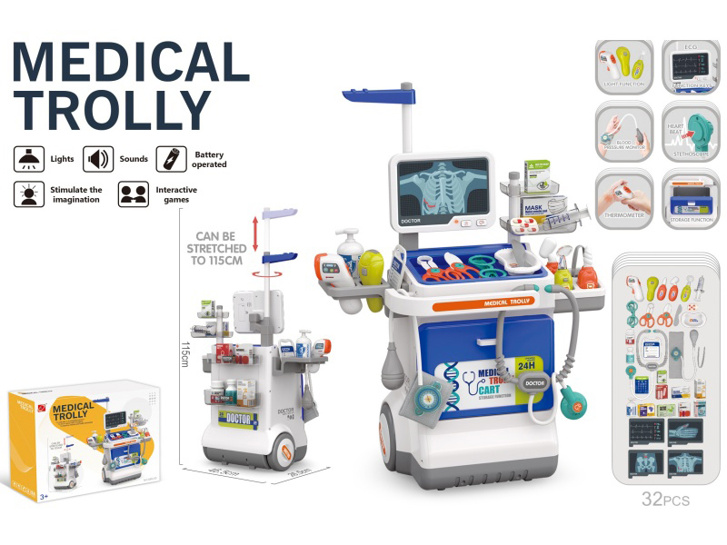Medical Device Treatment Table X-Ray Screen + Electrocardiogram Combination Set (With Light, Sound, 4 Ag10+4 Ag13 Button Batteries Charged, 2 Aaa Batteries Not Charged) Blue