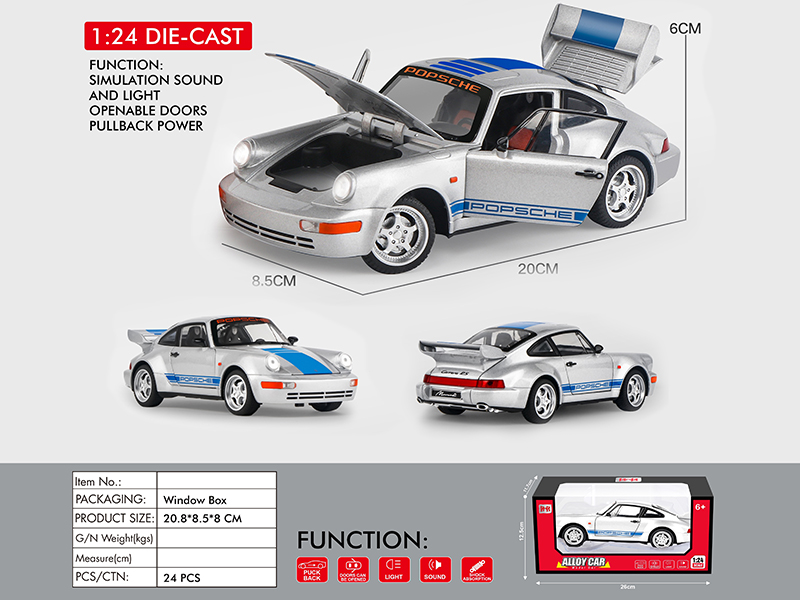 1:24 Porsche Alloy Car Model(4 Door Opening, Pull Back, Sound And Lights)