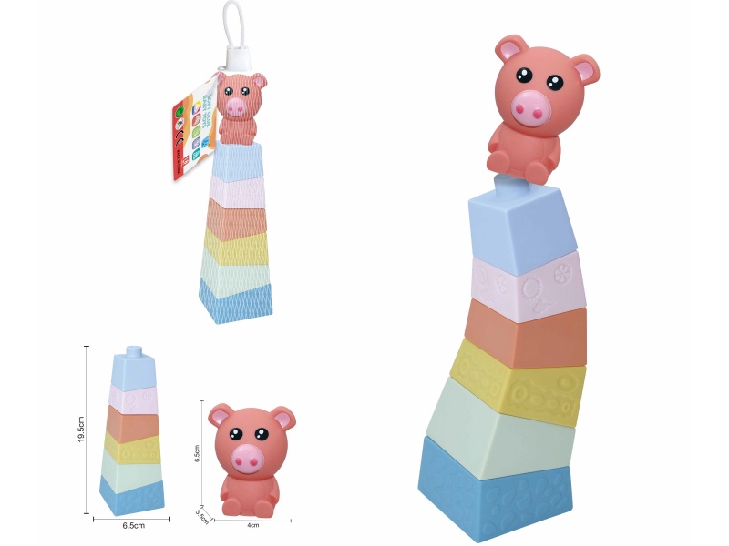 Soft Plastic Stacked Tower Finger Doll Set(Pig) 7pcs