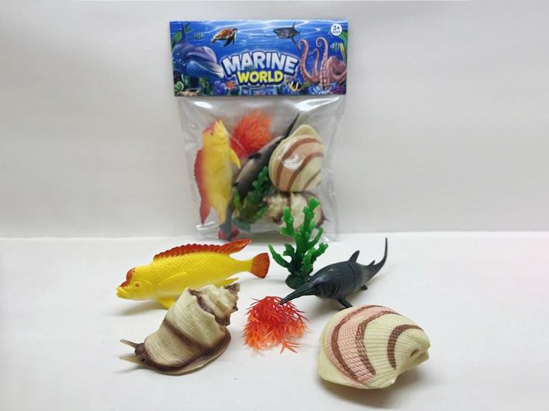 PVC Soft Plastic Sea Animals Set(4PCS Hollow 7-13cm Sea Animals + Coral + Water Grass)