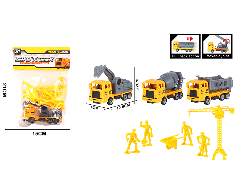 Pull Back Engineering Truck 1pcs + Accessories 5pcs + Tower Crane