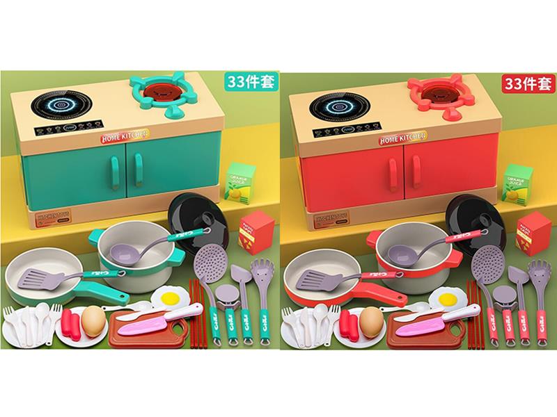Simulated Cooking Bench Kitchen Toy 33pcs