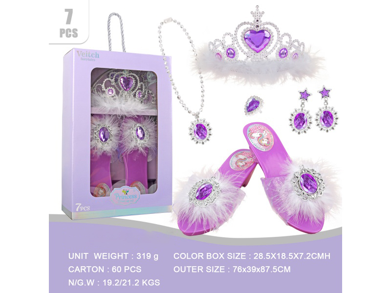 Feather Crown Feather Princess Shoes Set 7Pcs