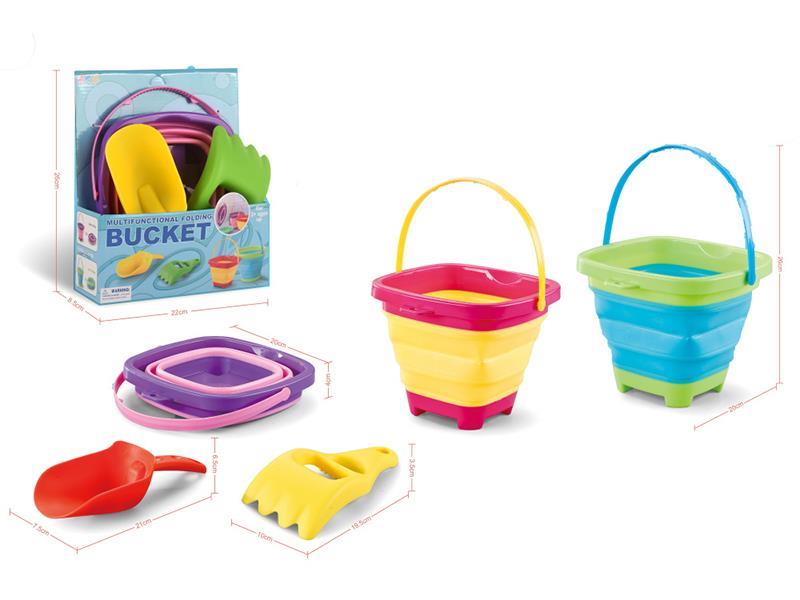 2L Folding Sand Bucket + 2 Beach Tools