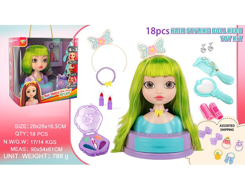18pcs Hair Styling Doll Head Toy Kit