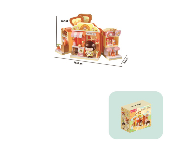 Building Blocks: 320Pcs Small Particle Meat Sauce Street View Bakery