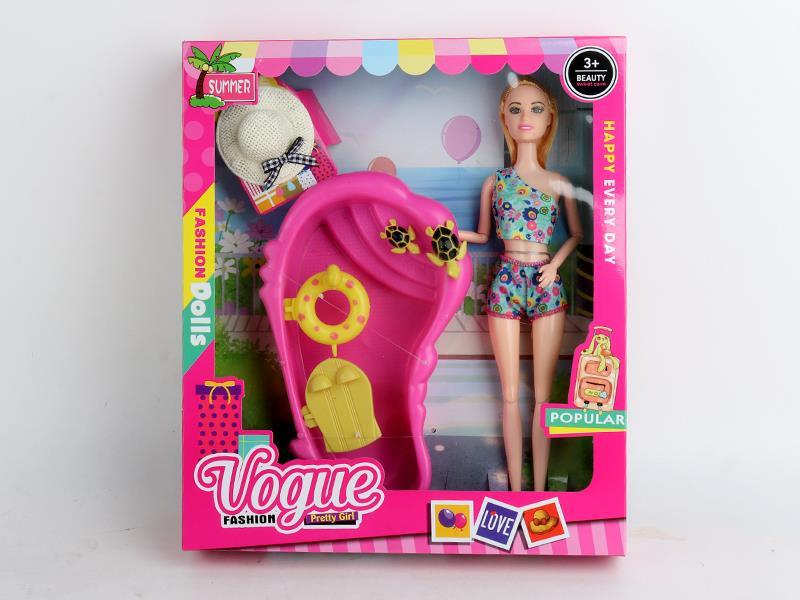 11 Inch Solid Swimwear Doll With Swimming Pool Pet Turtle Swimming Ring Float Straw Hat