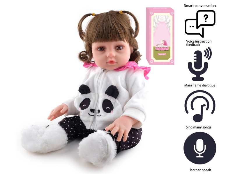 45cm Soft Plastic Reborn Doll(Wig Sheath)With Feeding-Bottle, Magnetic Pacifier, Diaper, Birth Card, With Intelligent Conversation And Recording Functions