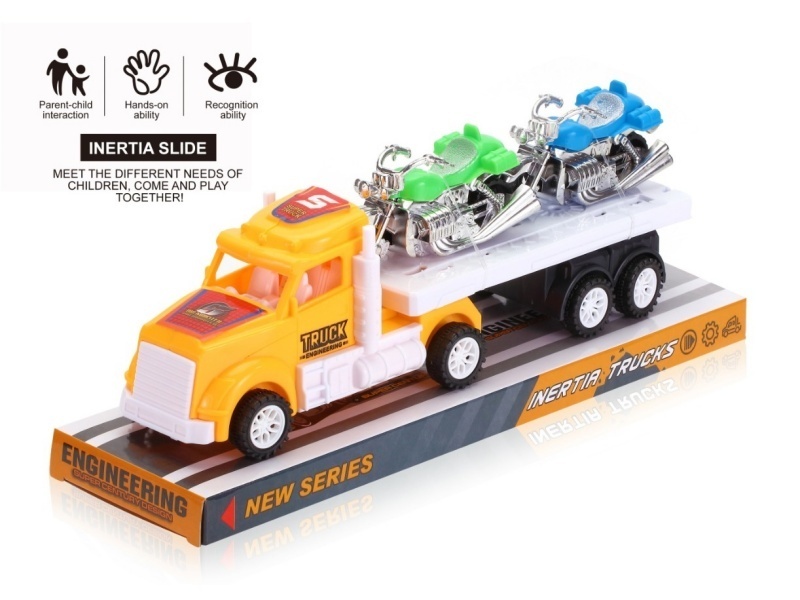 An Inertial American Tractor With Two Harley-Davidson Motorcycles