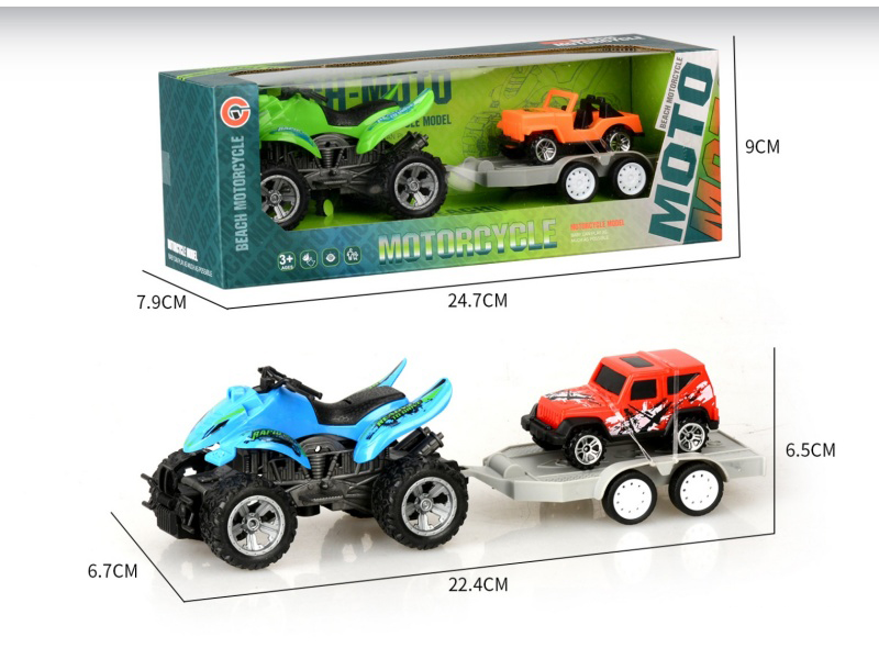 A Small Inertial Beach Motorcycle Tows A Sliding Vehicle