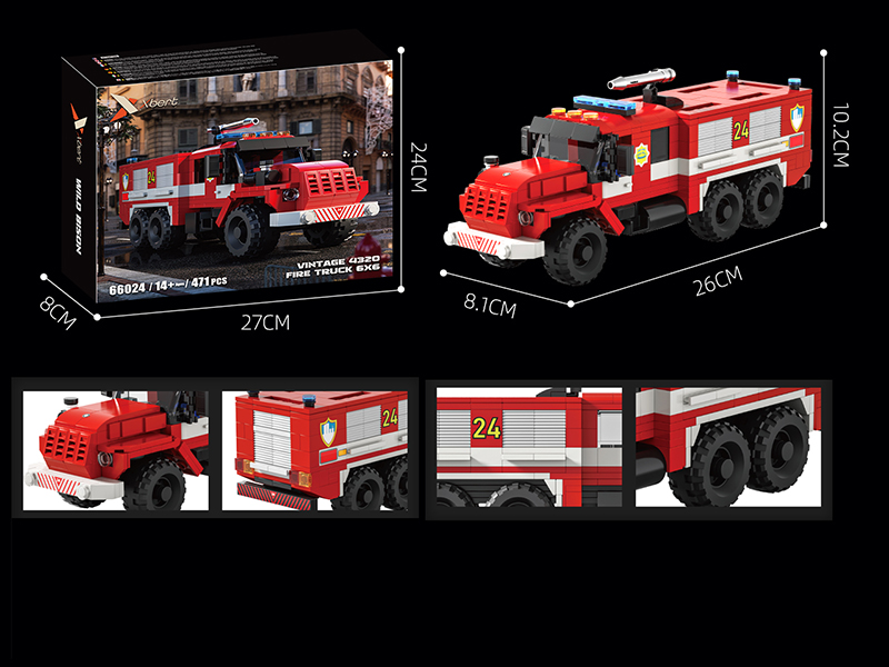 Vintage 4320 Fire Truck 6x6 Model Building Blocks 473PCS