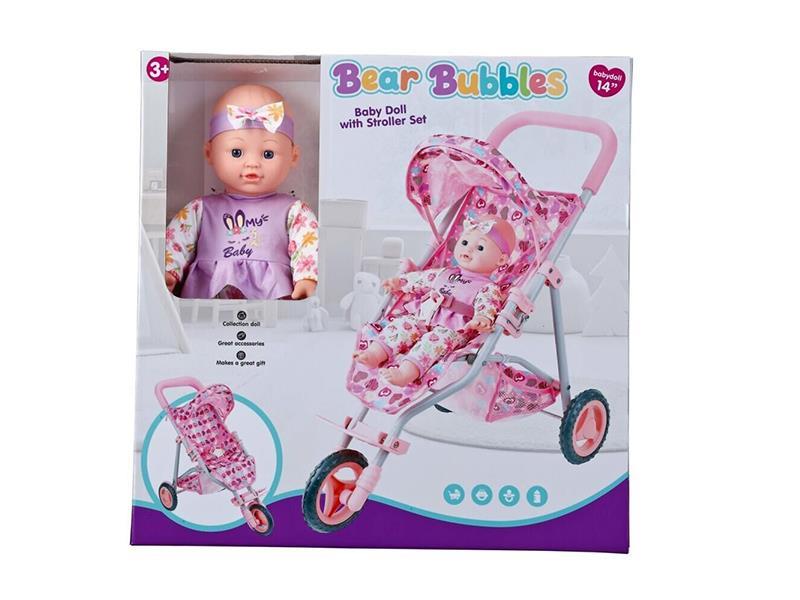 14" Cotton Dody Doll + Baby Stroller