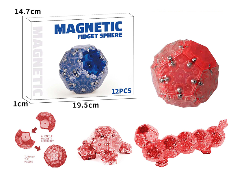 Transparent Pentagon Building Block DIY Magnetic Ball 12PCS (Red)