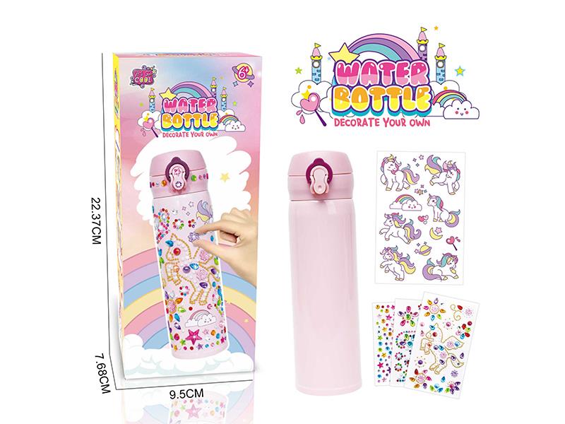 DIY Pink Water Bottle(480ML,3 Sheets Of Glitter Gem Stickers,1 Sheet Of Unicorn  Stickers)
