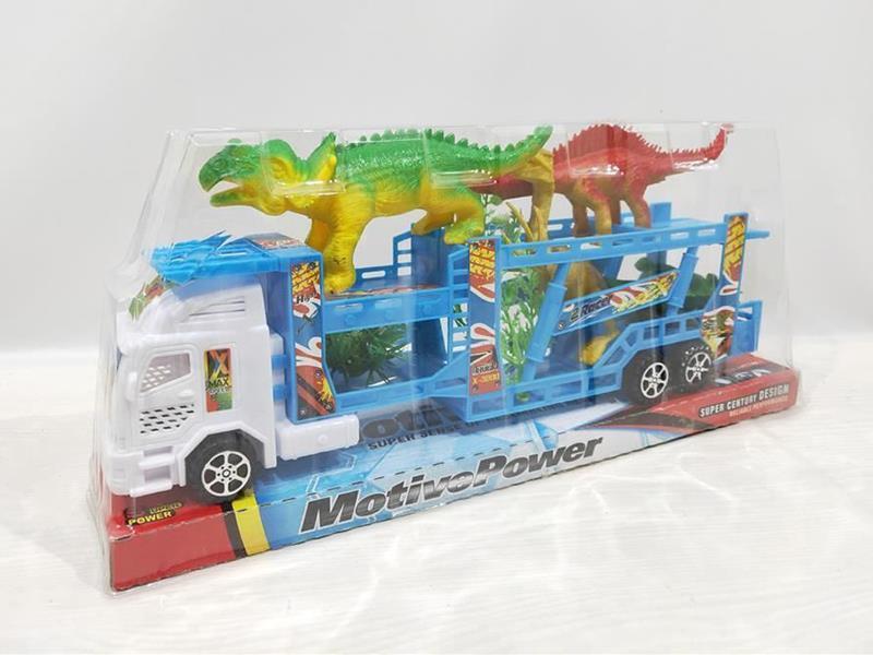 Friction Double Decker Transport Truck With 4 Dinosaurs
