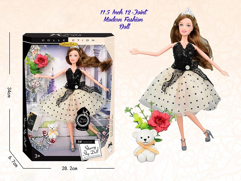 11.5 Inch 12-Joint Modern Fashion Doll With Bouquet, Crown, Bear, Wish Card