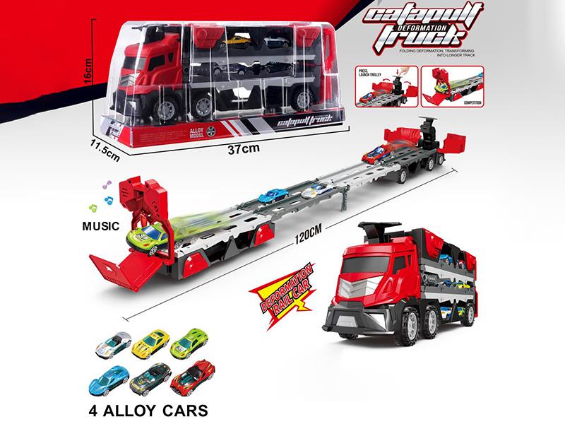 Catapult Deformation Rail Car With Music + 4 Alloy Cars