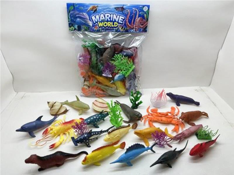 PVC Soft Plastic Sea Animals Set(20PCS Hollow 7-16cm Sea Animals + Coral + Water Grass)
