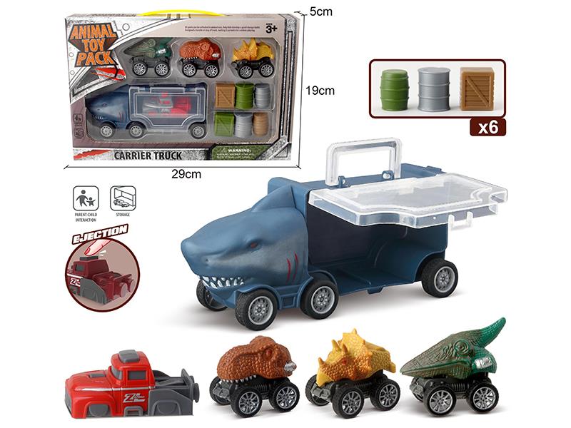 Slide Shark Storage Car + 3 Dinosaurs + 1 Launcher + 6 Accessories