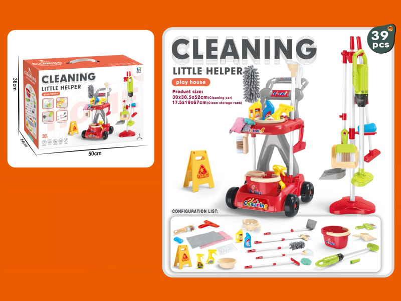 Cleaning Trolley Set 39Pcs (With Vacuum Cleaner, 3 Aa Capsules Not Included In Battery) Red