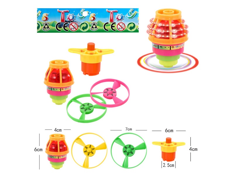 Windup Top Toy With Light Plus Spin Combination