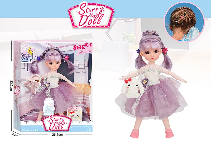 12 Inch 11-Joints Fashion Doll With 2 Hair Clips, Rabbit Handbag