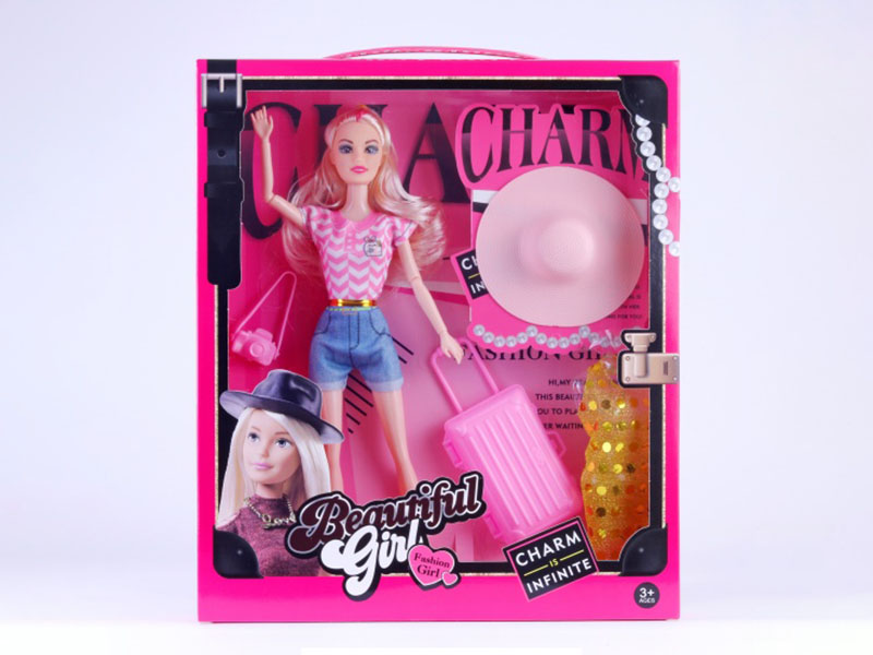 11.5-Inch Live Joint Solid Fashion Doll With Clothing, Hat, Camera, Suitcase And Shoes