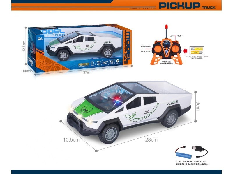 27Mhz 1:14 Five-Channel With Lights, One-Button Demonstration, Transparent Window Seat Transfer Printing Tesla Cyber Pickup Remote Control Police Car (Including Battery)