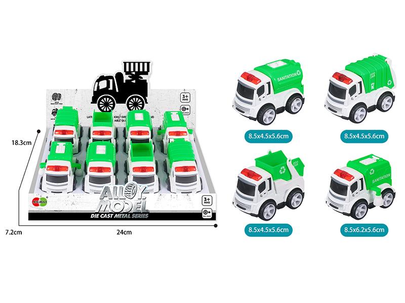 Q Version Pull Back Alloy City Sanitation Trucks 8pcs