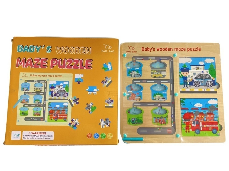 Six Wooden Puzzle Maze Pieces