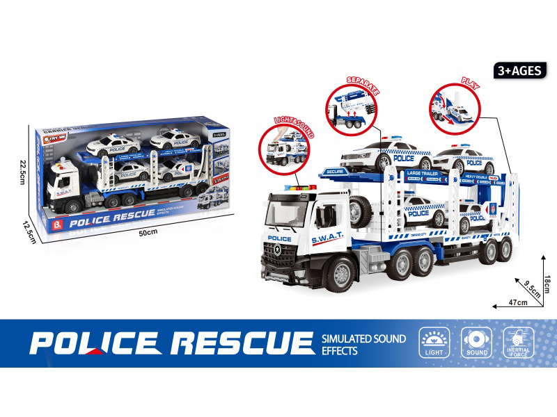 Sound And Light Inertial Openable Double-Decker Transport Police Car (Package 3*Ag13)
