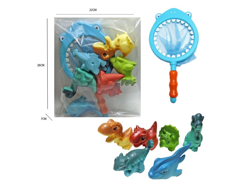 Shark Fishing Net + Soft Rubber Dinosaur (7-Piece Set)
