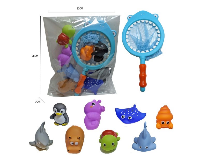 Shark Fishing Net + Soft Rubber Marine Animals (9-Piece Set)